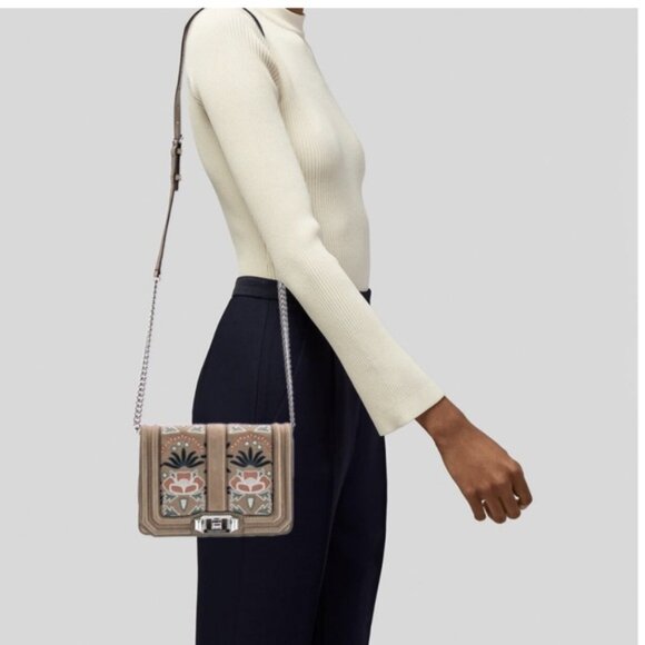 Rebecca Minkhoff Love Embroidered Floral Bag Nubuck Leather Crossbody Shoulder - Picture 6 of 16